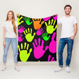 Neon Handprint Graffiti Muster Fleecedecke