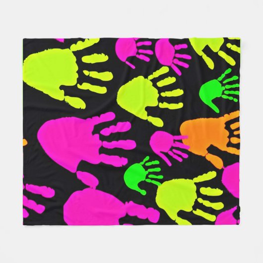 Neon Handprint Graffiti Muster Fleecedecke (Vorderseite (Horizontal))