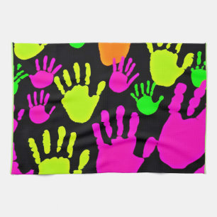 Neon Handprint Graffiti Muster Geschirrtuch