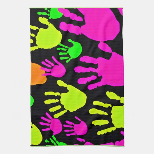 Neon Handprint Graffiti Muster Geschirrtuch (Vertikal)