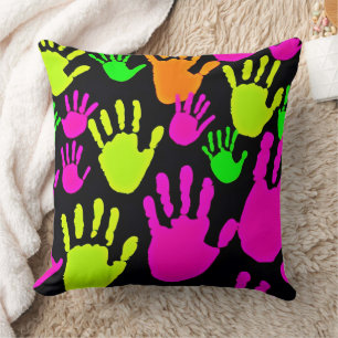 Neon Handprint Graffiti Muster Kissen