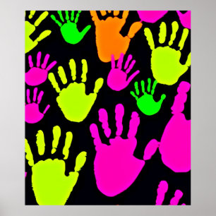 Neon Handprint Graffiti Muster Poster