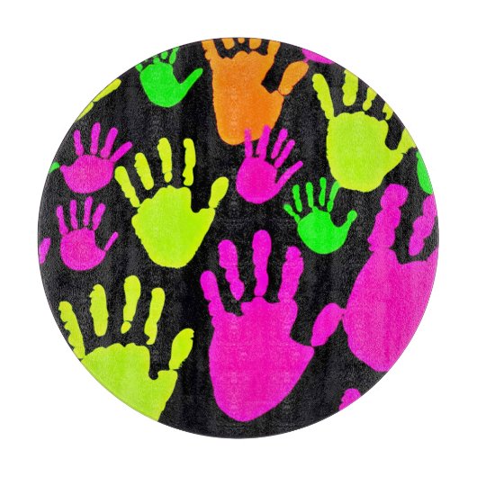 Neon Handprint Graffiti Muster Schneidebrett (Vorderseite)