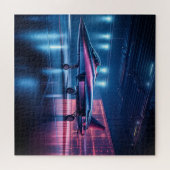 Neon Hangar Jet - Cyberpunk Puzzle (Horizontal)
