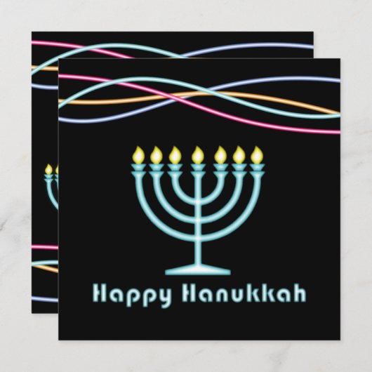 Neon Hanukkah Party Einladung (Vorne/Hinten)