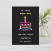 Neon Happy Birthday Cake Design mit Kerze Einladung (Stehend Vorderseite)