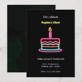 Neon Happy Birthday Cake Design mit Kerze Einladung (Vorne/Hinten)