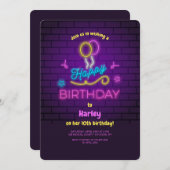 Neon Happy Birthday Einladung (Vorne/Hinten)