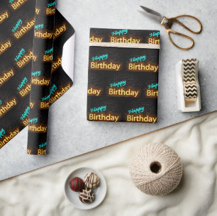 Neon Happy Birthday Sign auf Brick Geschenkpapier