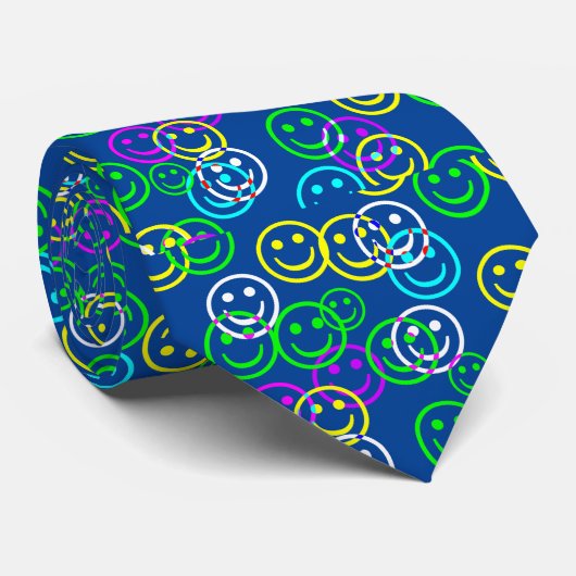 Neon Happy Face Krawatte (Gerollt)