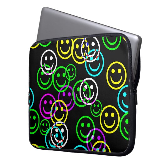 Neon Happy Face Laptop Sleeve (Vorderseite Links)