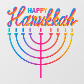 Neon Happy Hanukkah Menorah Fensteraufkleber (Blatt)