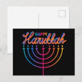 Neon Happy Hanukkah Menorah Postkarte (Vorne/Hinten)