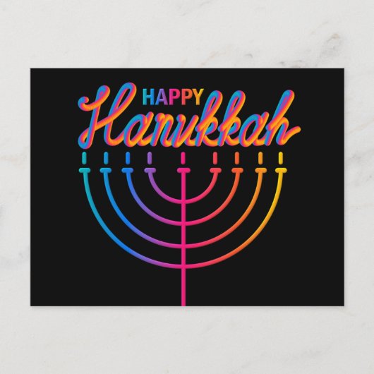 Neon Happy Hanukkah Menorah Postkarte (Vorderseite)