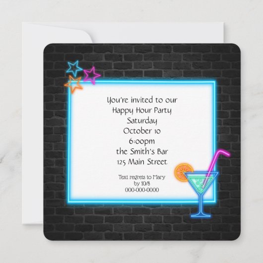 Neon Happy Hour Party Einladung (Rückseite)