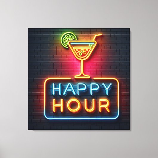 Neon Happy Hour Sign Leinwanddruck (Vorderseite)