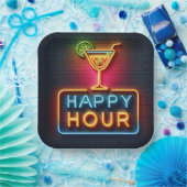 Neon Happy Hour Sign Pappteller (Party)
