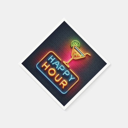 Neon Happy Hour Sign Serviette (Ecke)