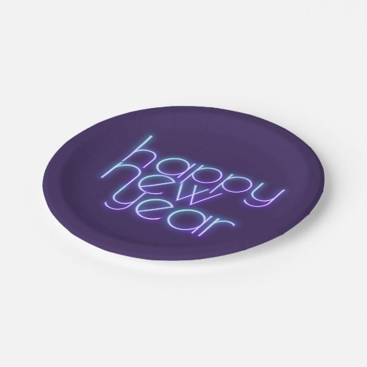 Neon Happy New Year Pappteller (Schrägansicht)