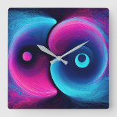 Neon Harmony: Eine moderne Interpretation von Yin Quadratische Wanduhr (Vorderseite)