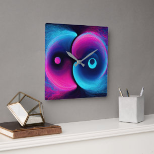 Neon Harmony: Eine moderne Interpretation von Yin Quadratische Wanduhr
