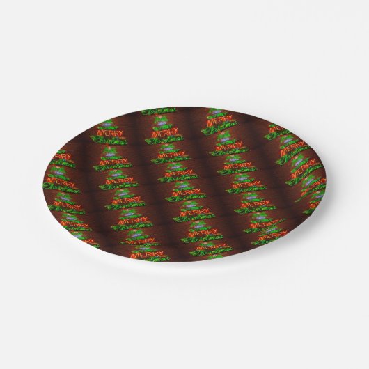 Neon hat ein sehr frohes Weihnachtsfest Pappteller (Schrägansicht)