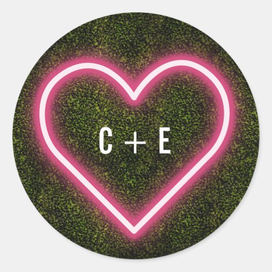Neon Heart Boxwood Wedding Runder Aufkleber (Vorderseite)