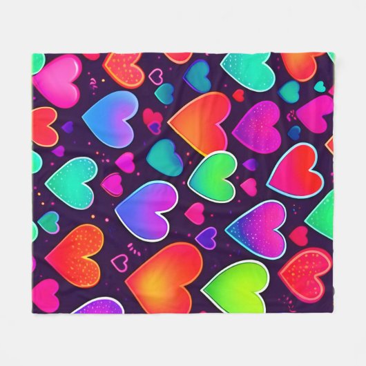 Neon Heart Symphony Fleecedecke (Vorderseite (Horizontal))
