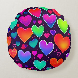 Neon Heart Symphony Rundes Kissen