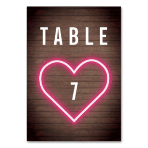 Neon Heart Wood Plank Wedding Tischnummer