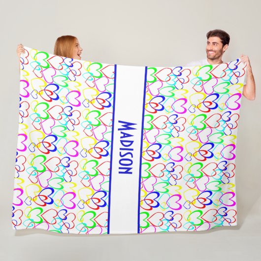 Neon Hearts on White, Personalisiert Fleecedecke (Beispiel)