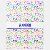 Neon Hearts on White, Personalisiert Fleecedecke (Vorderseite)