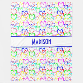 Neon Hearts on White, Personalisiert Fleecedecke