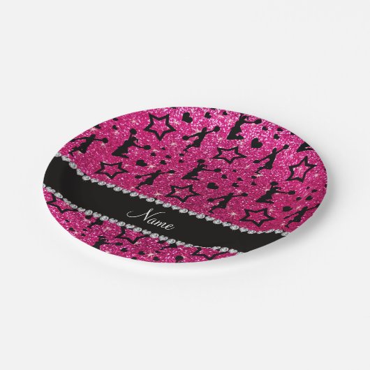 Neon heißen rosa Glitzer Sterne jubeln Pappteller (Schrägansicht)