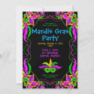 Neon-helle Mardi-Gras-Party Einladung