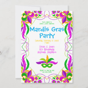 Neon-helle Mardi-Gras-Party Einladung