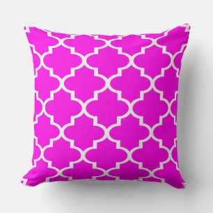 Neon-Hellrosa Weiße Quatrefoil-Gitter-Kissen Kissen