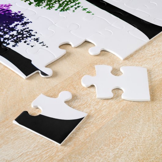 Neon Herbstblätter auf Schwarzen Silhouetten Puzzle (Seite)