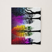 Neon Herbstblätter auf Schwarzen Silhouetten Puzzle (Vertikal)