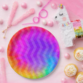 Neon Herringbone Trippy Hippie Rainbow Pappteller (Party)