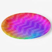 Neon Herringbone Trippy Hippie Rainbow Pappteller (Schrägansicht)