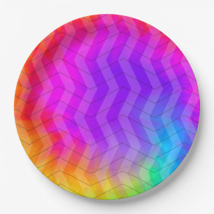 Neon Herringbone Trippy Hippie Rainbow Pappteller