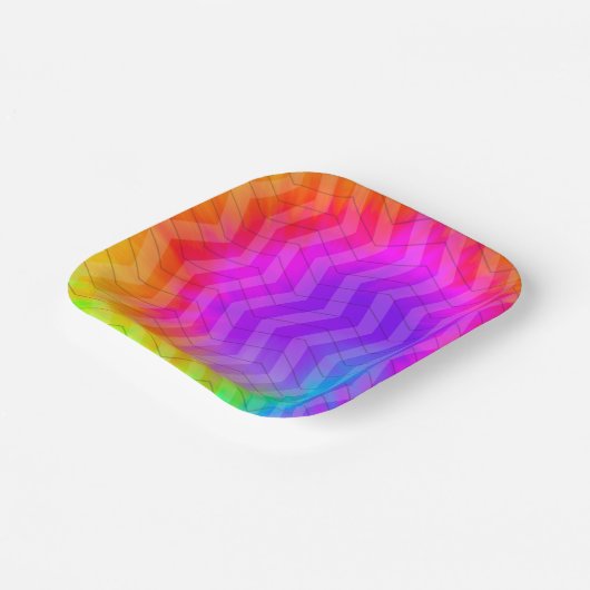 Neon Herringbone Trippy Hippie Rainbow Pappteller (Gewinkelt)