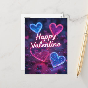 Neon-Herz Valentinstag Modern Glücklicher Valentin Feiertagspostkarte