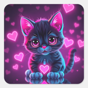 Neon-Herz-Valentinstag-Quadrat-Aufkleber Quadratischer Aufkleber