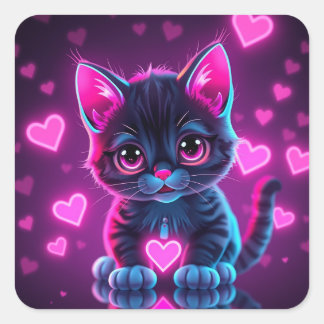 Neon-Herz-Valentinstag-Quadrat-Aufkleber Quadratischer Aufkleber