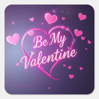Neon-Herz Valentinstag Quadratischer Aufkleber