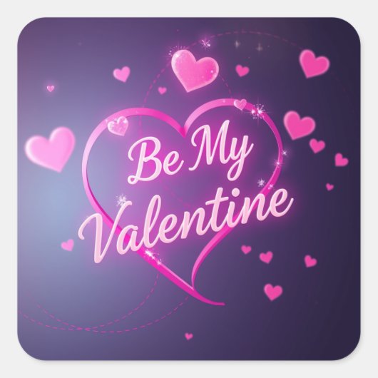 Neon-Herz Valentinstag Quadratischer Aufkleber (Vorderseite)