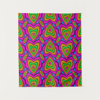 Neon-Herzen-Muster | Abstrakter Wandteppich