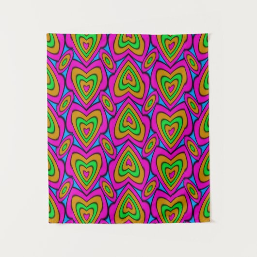Neon-Herzen-Muster | Abstrakter Wandteppich (Vorderseite)